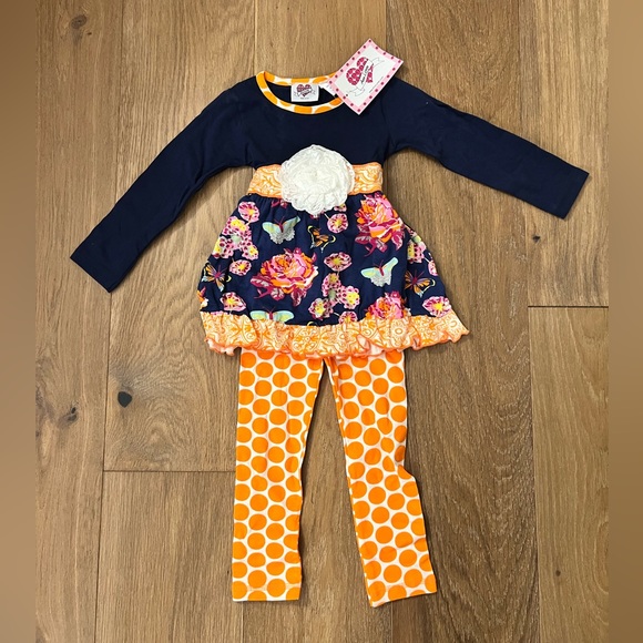 Ann Loren Other - ADORABLE NWT! Ann Loren Navy and Orange girls Set size 2/3T